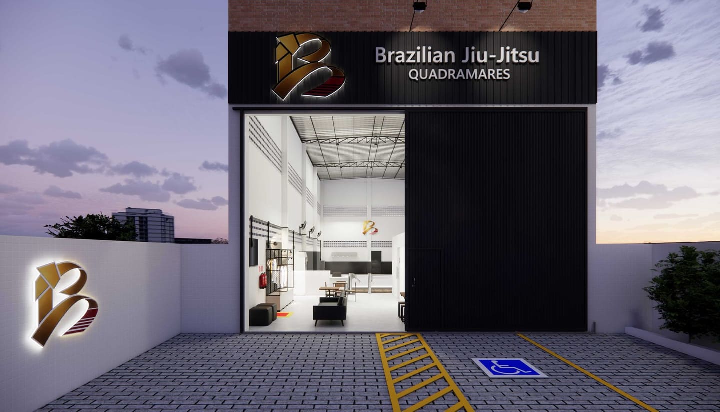 Render da fachada ao entardecer